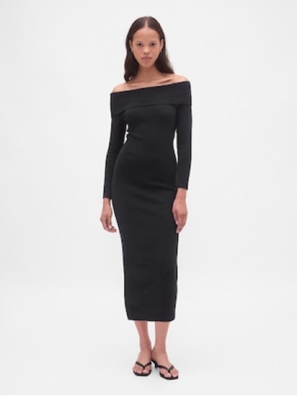 GAP CashSoft Stretch Off-Shoulder Midi Sweater Dress - black